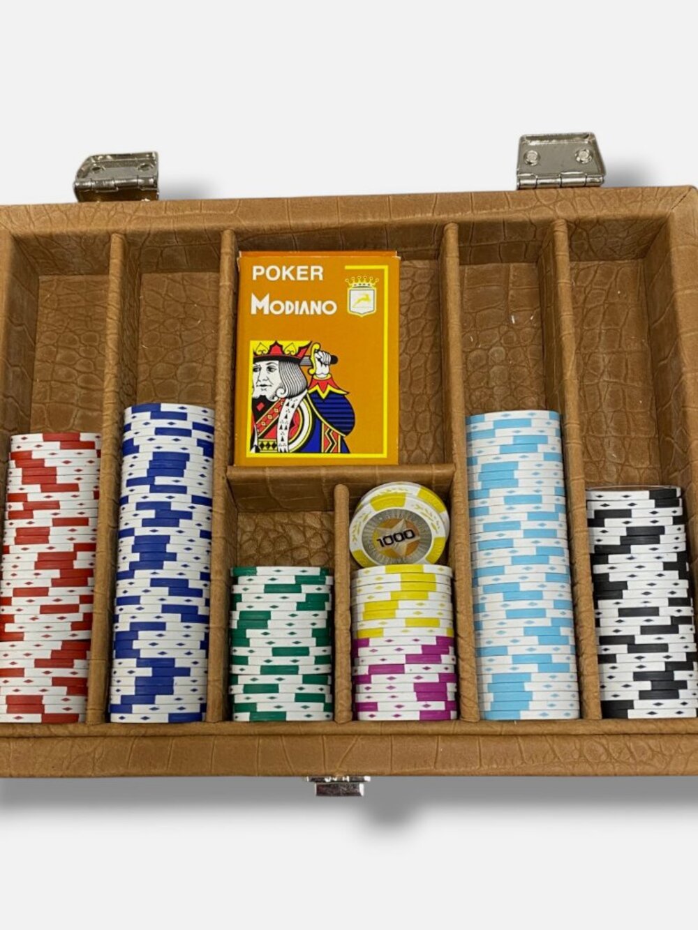 Hector Saxe Brown Aligator Leather Poker Card Game Set